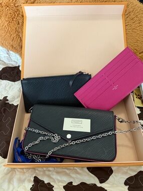 Louis Vuitton Black with Pink Trim Epi Crossbody Wallet Set